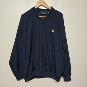 Masters Collection Pullover Windbreaker Mens M Navy Augusta Logo V-Neck